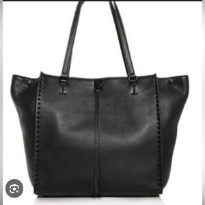 REBECCA MINKOFF “DARREN” PEBBLED BLACK LEATHER STUDDED TOTE
